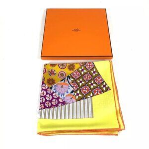 Auth HERMES Carre 90 LArt du Sarasa Art Japanese pattern Scarf